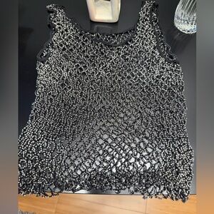 Elegant Black and Silver Women's Beaded Top. Small, Stretchie, 21-inch long